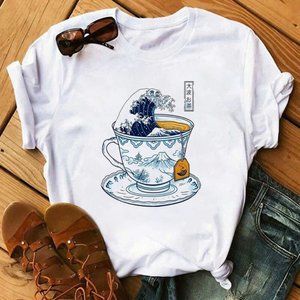 T-Shirt Japan Orient artwork Wave and Tea unisex Camiseta woman